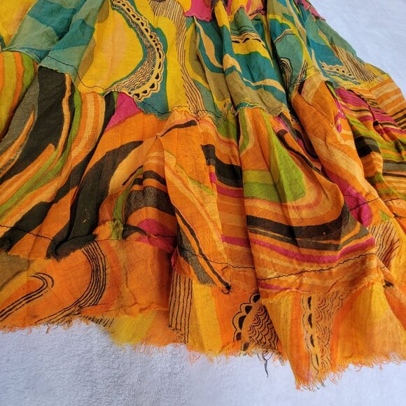 Jayli Womens Boho Patchwork Tiered Midi Skirt Medium Multicolor Pull-On Gypsy - Picture 9 of 9